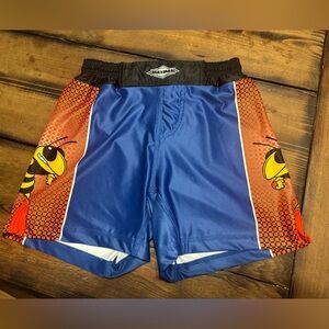 MatMan wrestling/jujitsu shorts. Red, blue, hornets, size 2xs with drawstring